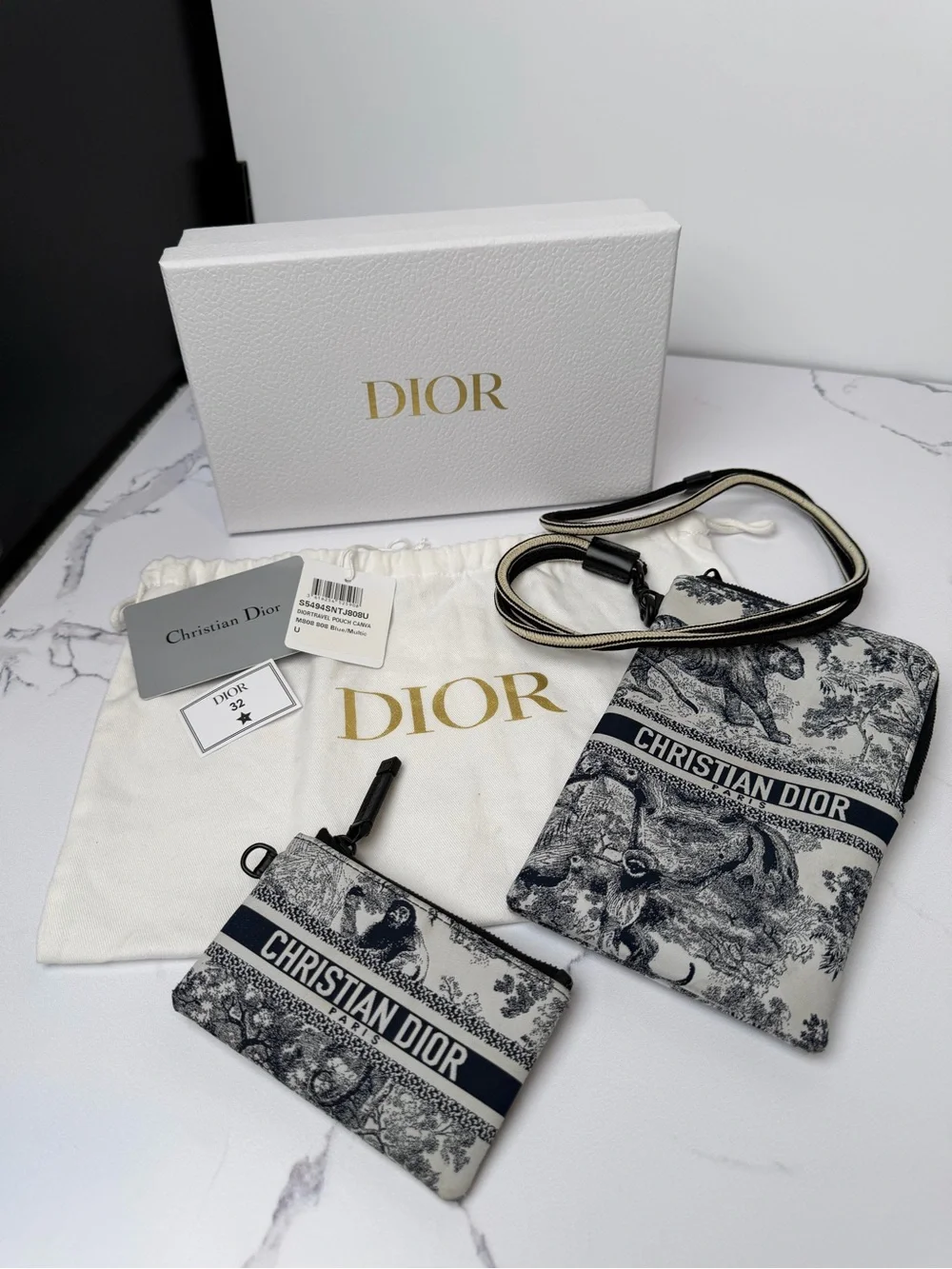 Dior Toile de Jouy Navy and White Crossbody Pouch with Card Case